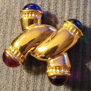 Ivanka Trump Gold Tone Multi-Colored Cabochon Brooch (Blue, Green, Red, Purple)